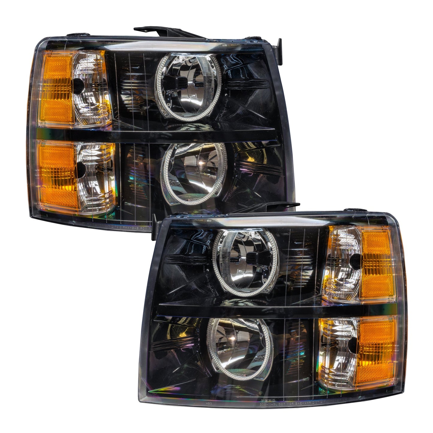 Pre-Assembled LED Halo Headlights with Round Style Halos (Black Housing) <br>07-13 Chevy Silverado