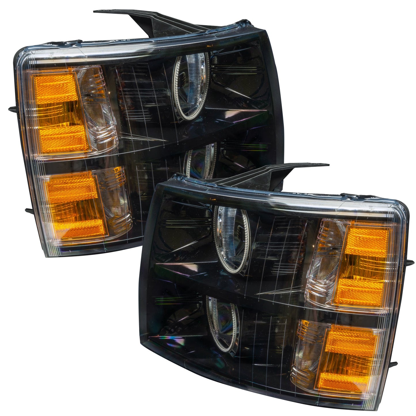 Pre-Assembled LED Halo Headlights with Round Style Halos (Black Housing) <br>07-13 Chevy Silverado