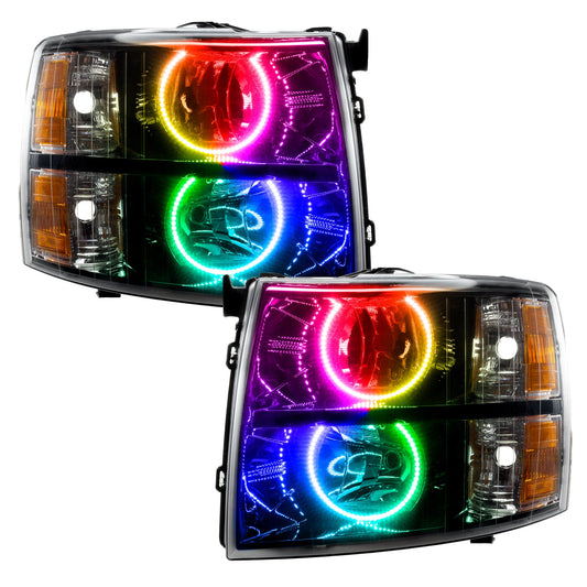 Pre-Assembled LED Halo Headlights with Round Style Halos (Black Housing) <br>07-13 Chevy Silverado