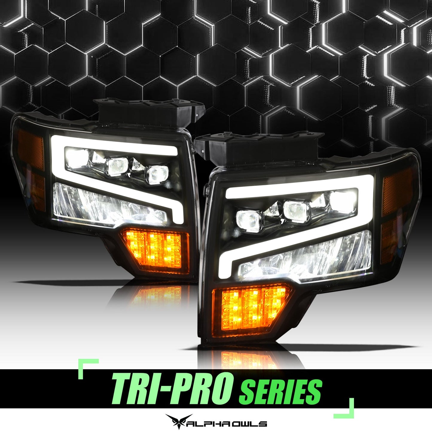 Tri-Pro Series LED Projector Headlights <br> 09-14 Ford F-150