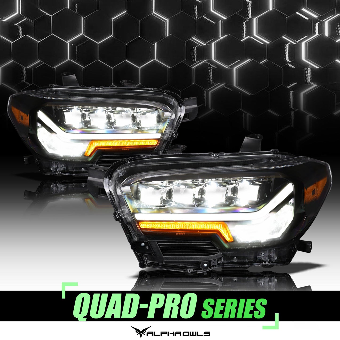 Quad-Pro Series LED DRL Projector Headlights <br> 16-22 Toyota Tacoma