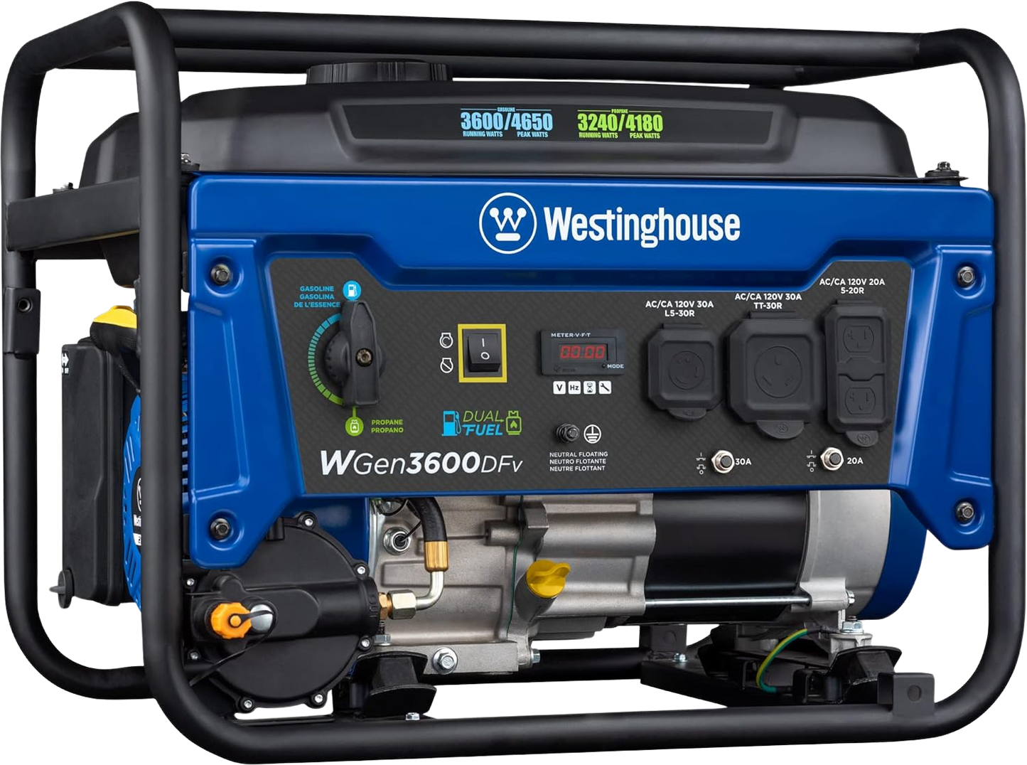 Westinghouse WGen3600DFv Generator 3600W/4650W 30 Amp Recoil Start Dual Fuel New