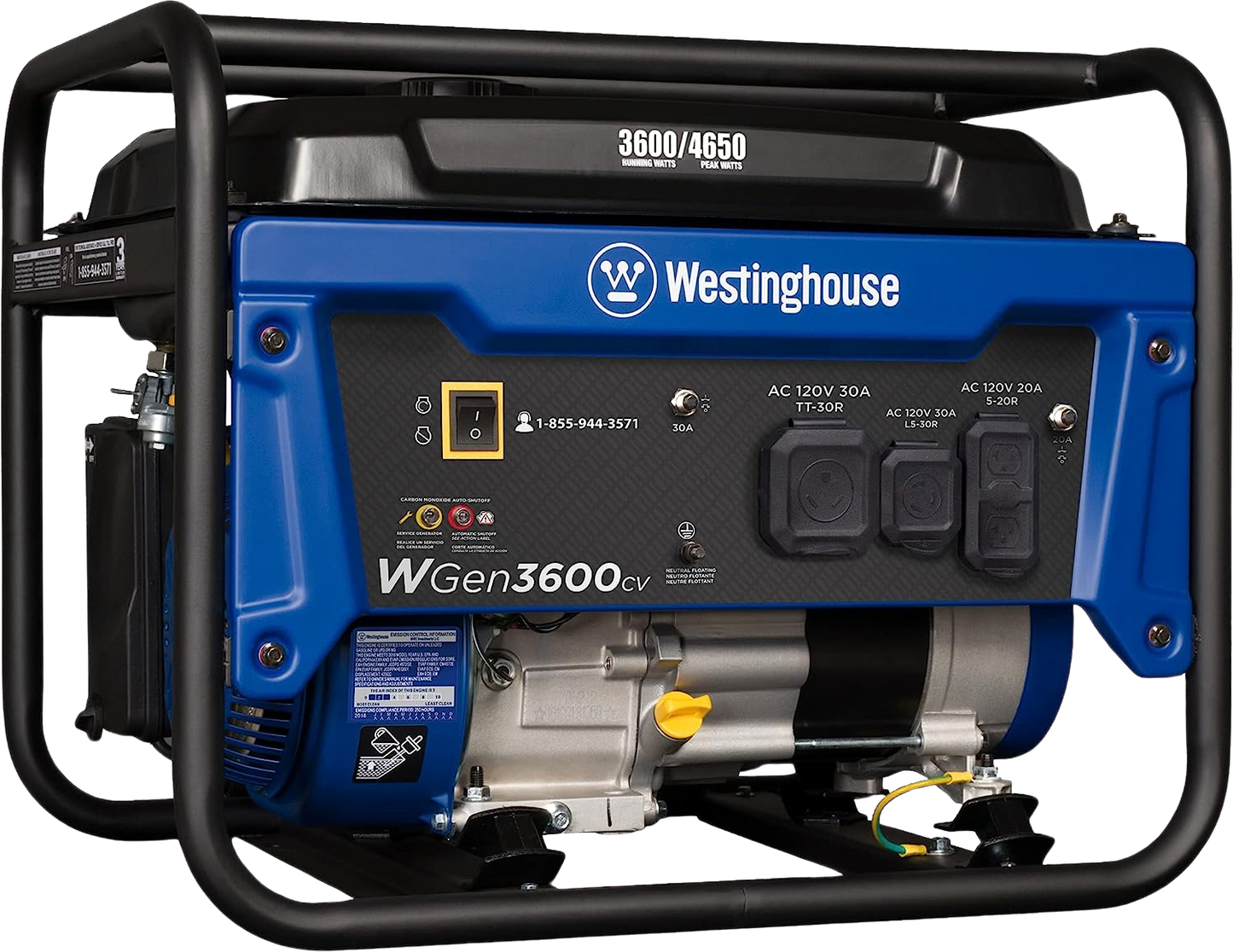 Westinghouse WGen3600c Generator 3600W/4650W 30 Amp Recoil Start Gas with CO Sensor New