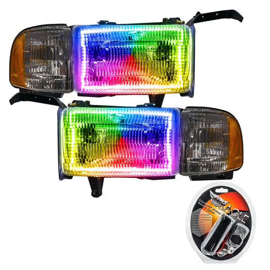 Pre-Assembled LED Halo Headlights <br>94-02 Dodge Ram