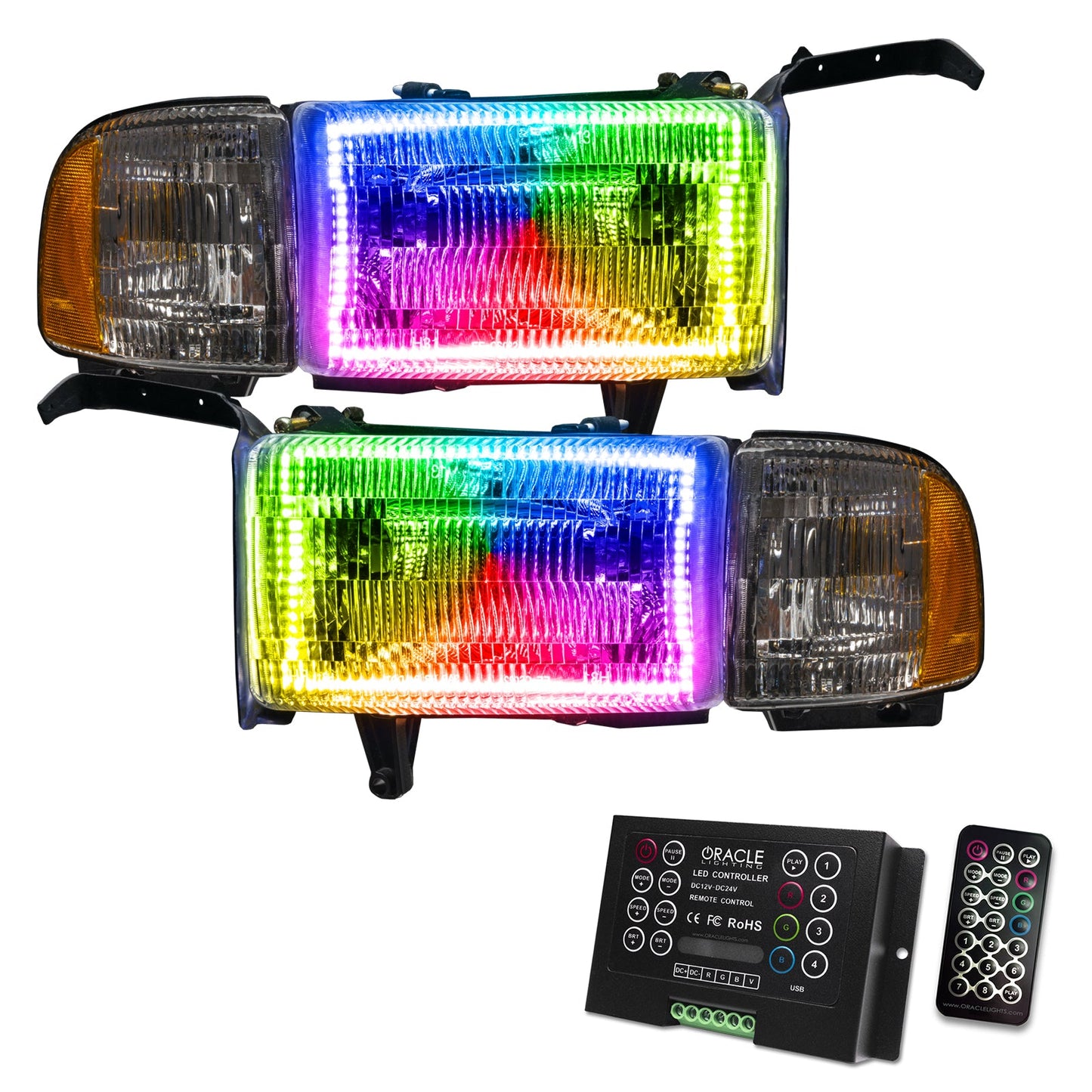 Pre-Assembled LED Halo Headlights <br>94-02 Dodge Ram