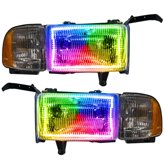 Pre-Assembled LED Halo Headlights <br>94-02 Dodge Ram