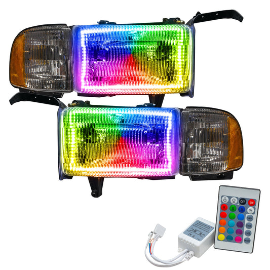 Pre-Assembled LED Halo Headlights <br>94-02 Dodge Ram