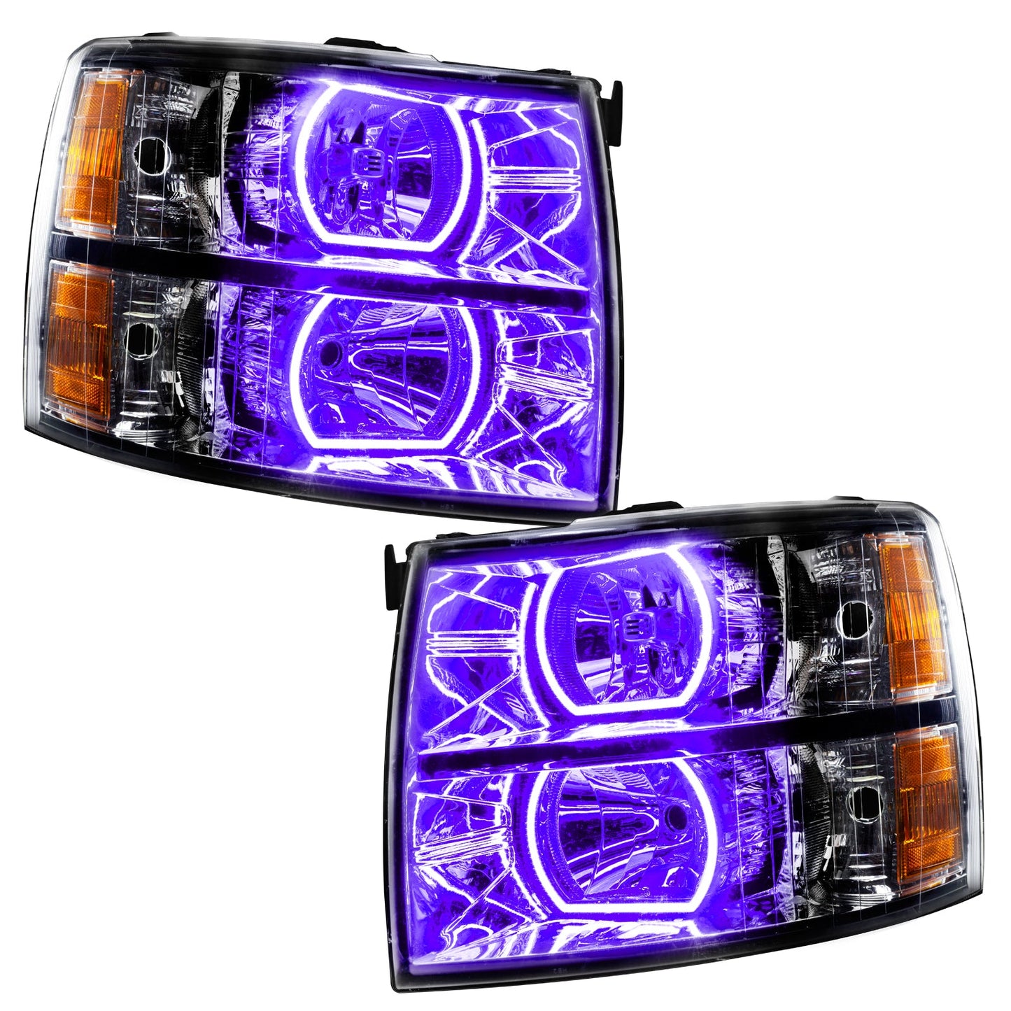 Pre-Assembled LED Square Style Halo Headlights (Black Housing) <br>07-13 Chevy Silverado