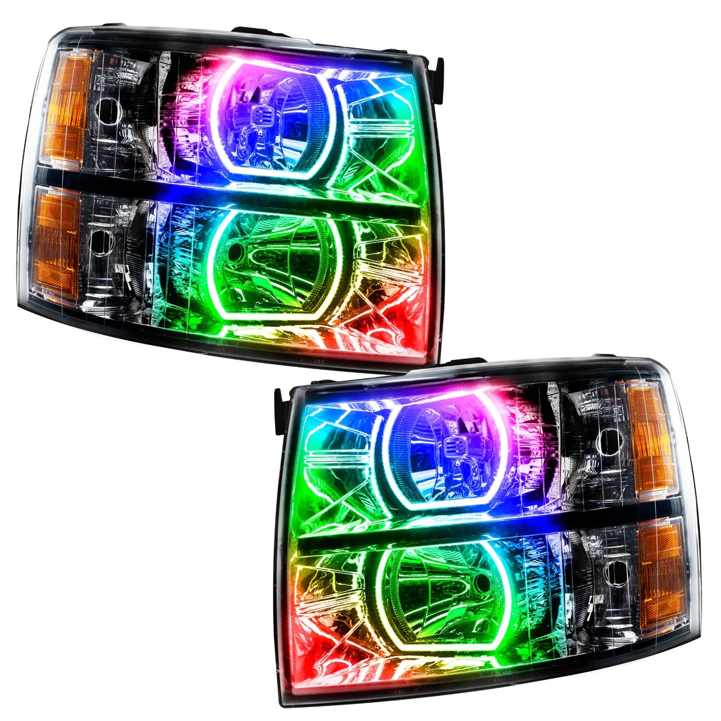 Pre-Assembled LED Square Style Halo Headlights (Black Housing) <br>07-13 Chevy Silverado