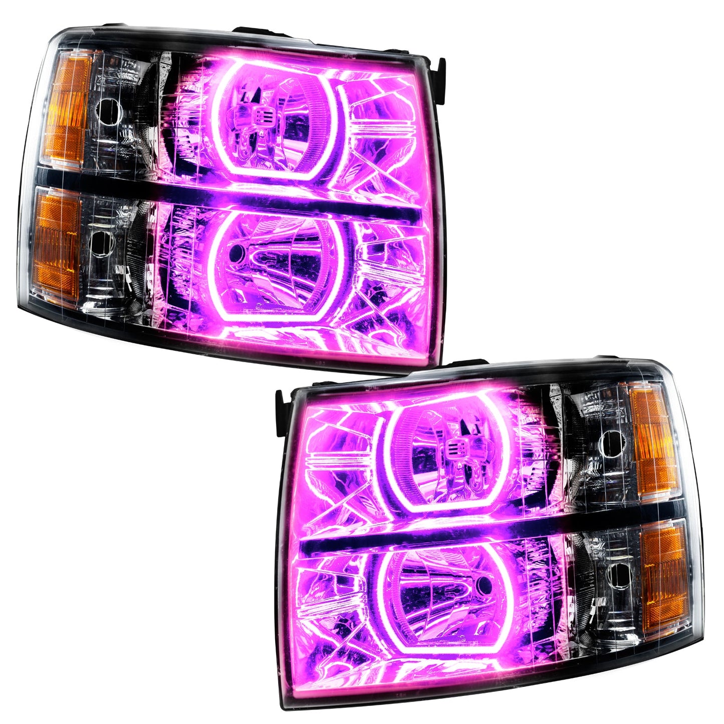 Pre-Assembled LED Square Style Halo Headlights (Black Housing) <br>07-13 Chevy Silverado