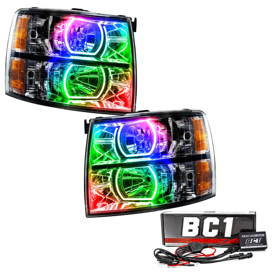 Pre-Assembled LED Square Style Halo Headlights (Black Housing) <br>07-13 Chevy Silverado