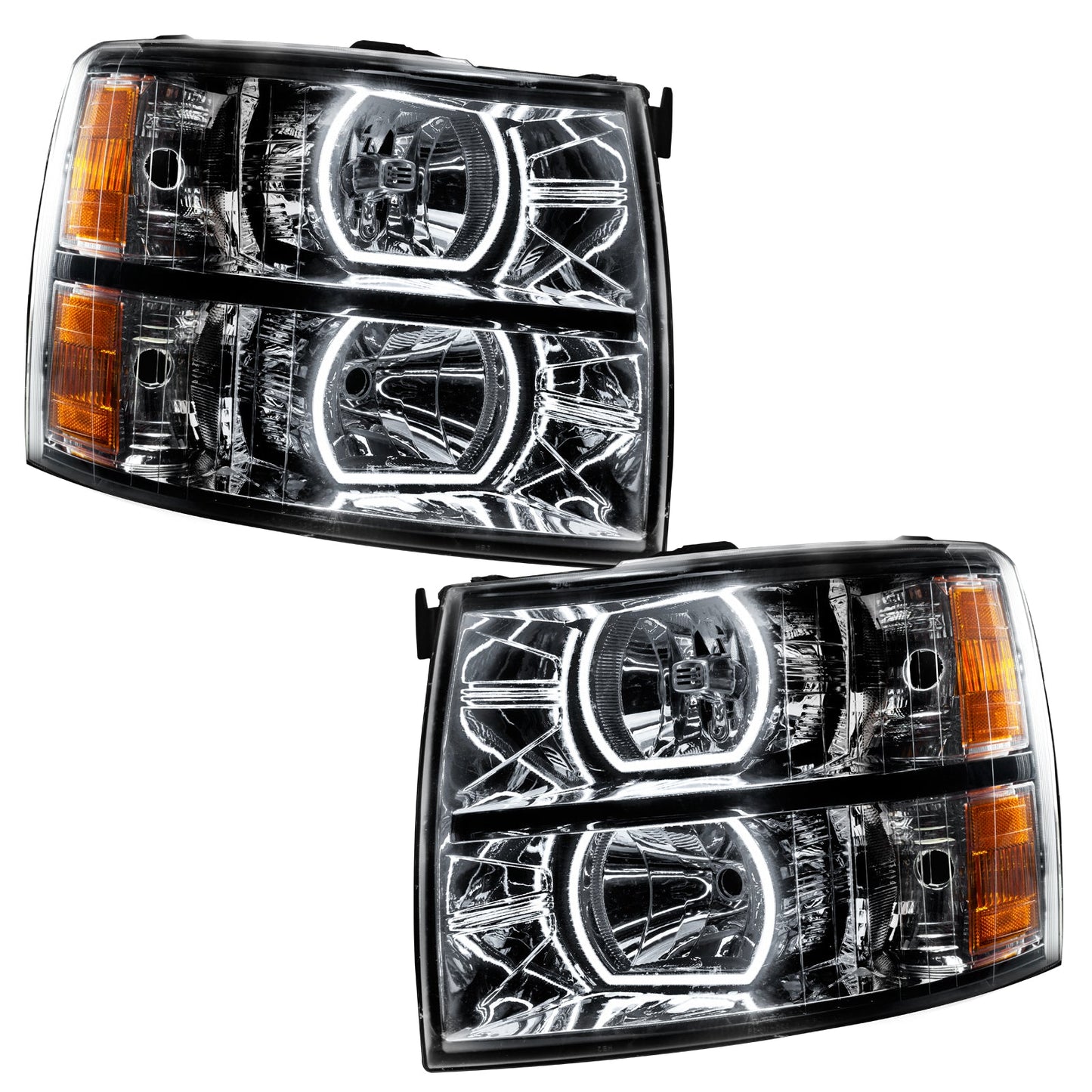 Pre-Assembled LED Square Style Halo Headlights (Black Housing) <br>07-13 Chevy Silverado