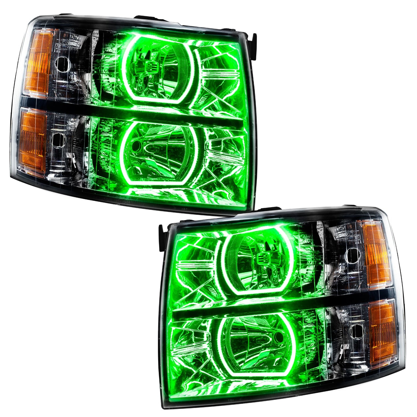 Pre-Assembled LED Square Style Halo Headlights (Black Housing) <br>07-13 Chevy Silverado