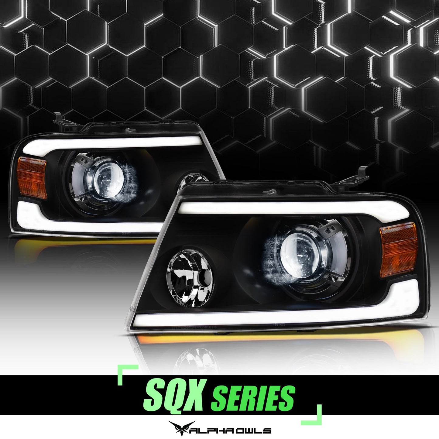 SQX Series LED Sequential Projector Headlights <br> 04-08 Ford F-150