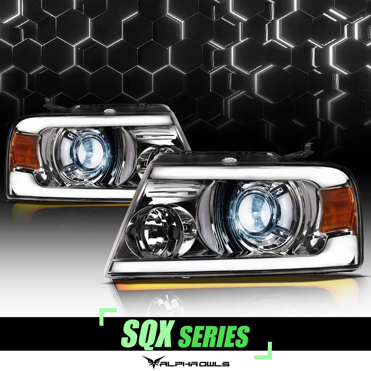 SQX Series LED Sequential Projector Headlights <BR> 04-08 Ford F-150