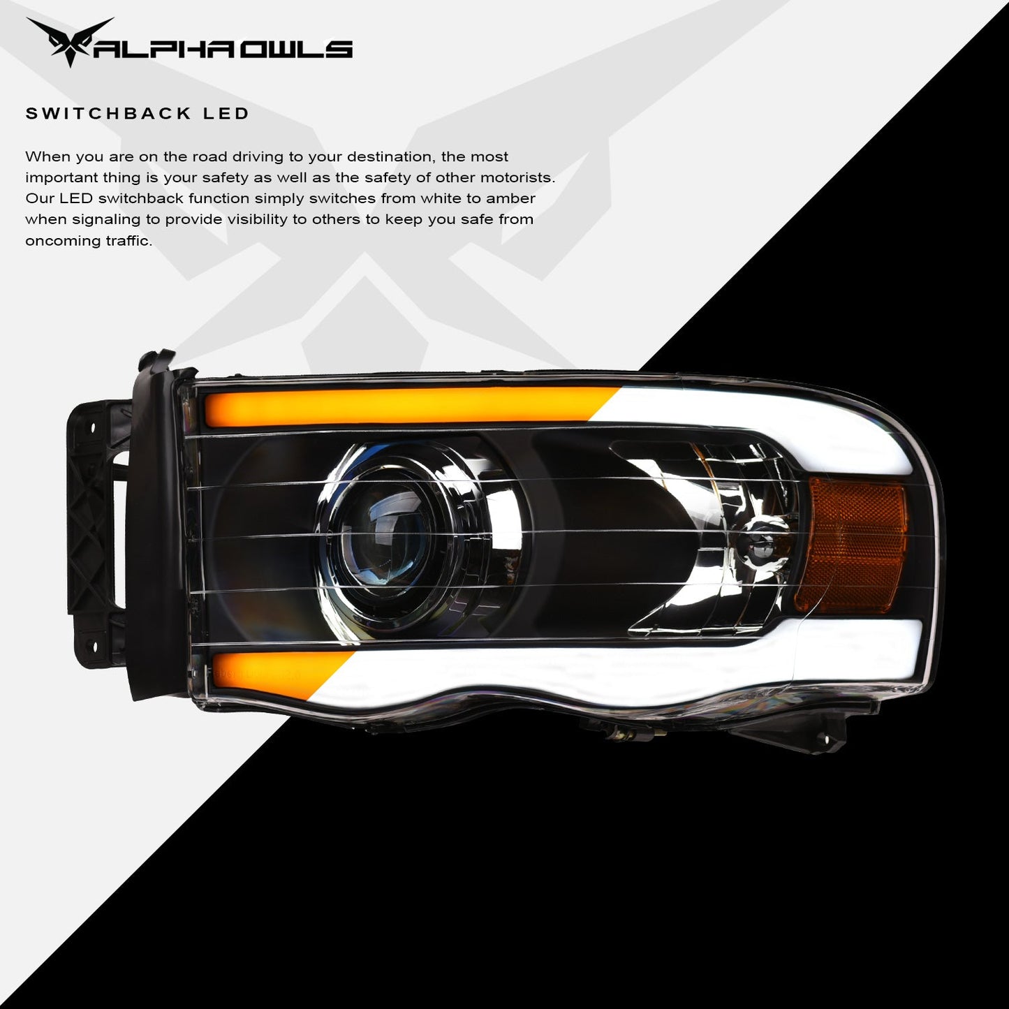 SQX Series LED Sequential Projector Headlights <BR> 02-05 Dodge Ram 1500