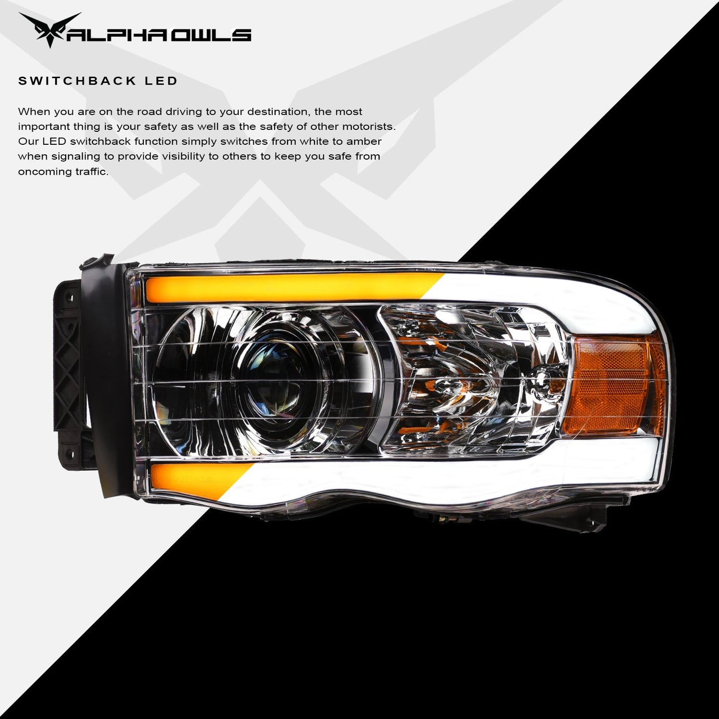 SQX Series LED Sequential Projector Headlights <BR> 02-05 Dodge Ram 1500