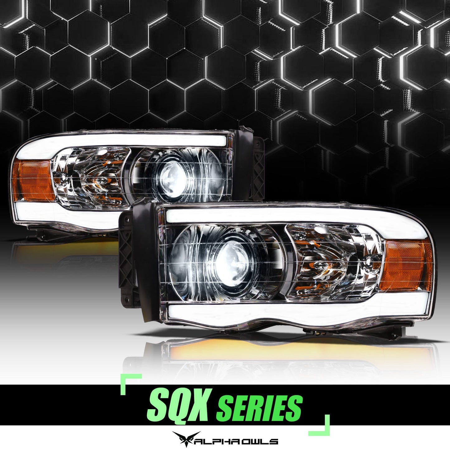 SQX Series LED Sequential Projector Headlights <BR> 02-05 Dodge Ram 1500