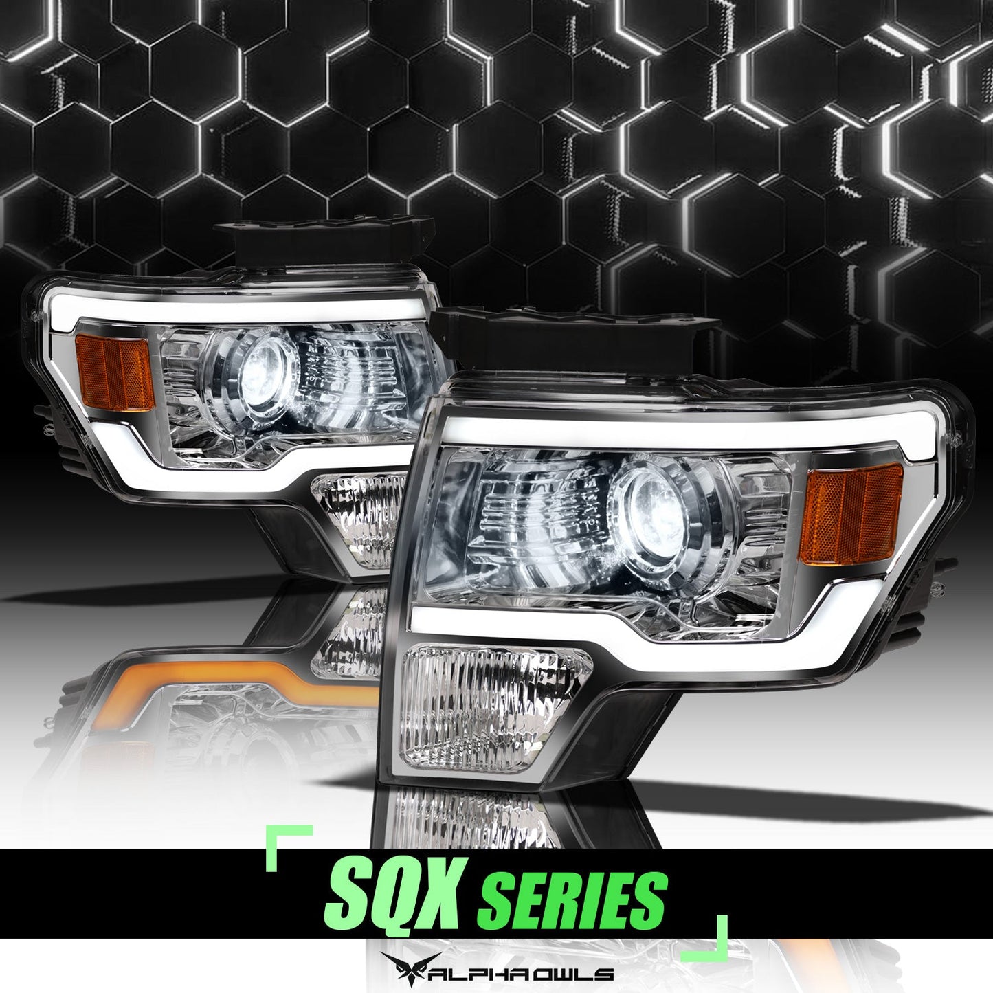 SQX Series LED Sequential Projector Headlights <br> 09-14 Ford F-150