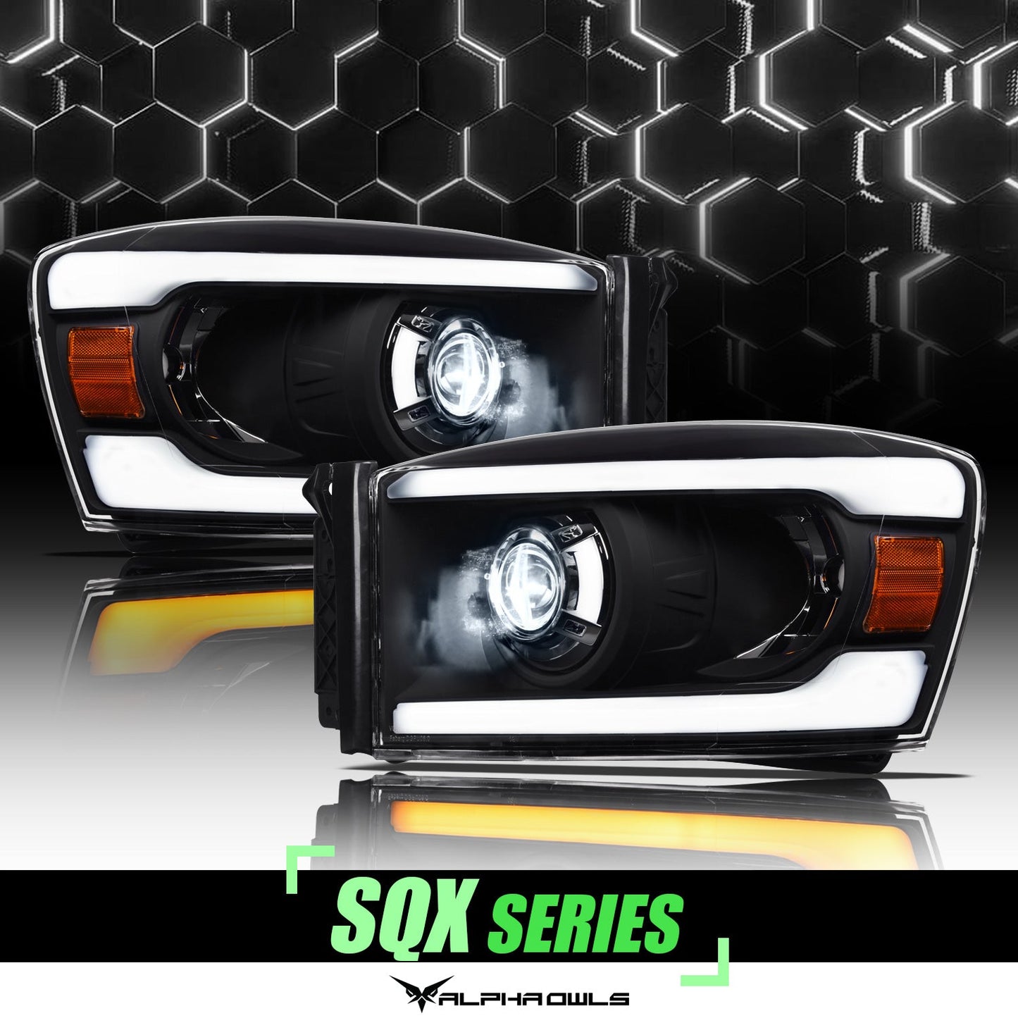 SQX Series LED Sequential Projector Headlights <BR> 06-09 Dodge Ram 1500 2500 3500