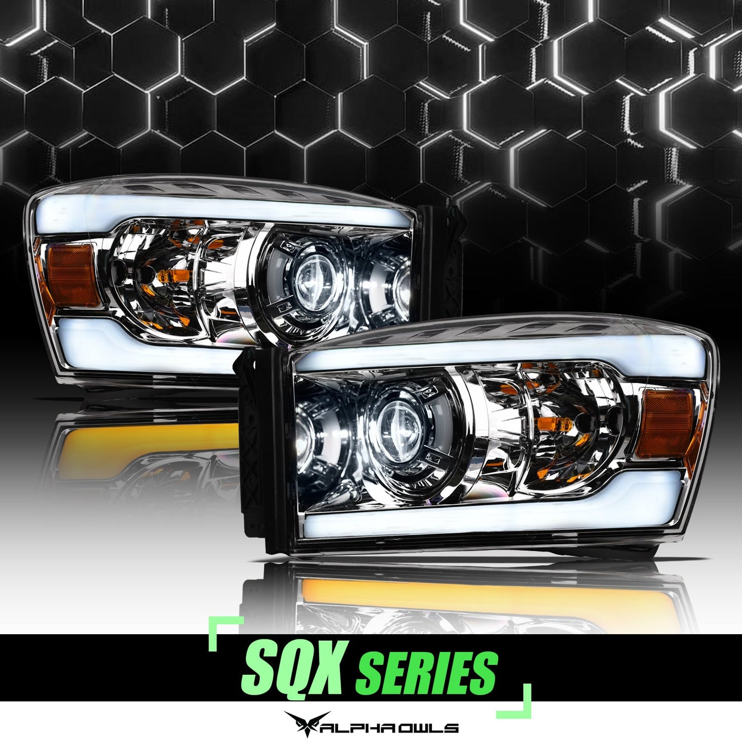 SQX Series LED Sequential Projector Headlights <BR> 06-09 Dodge Ram 1500 2500 3500