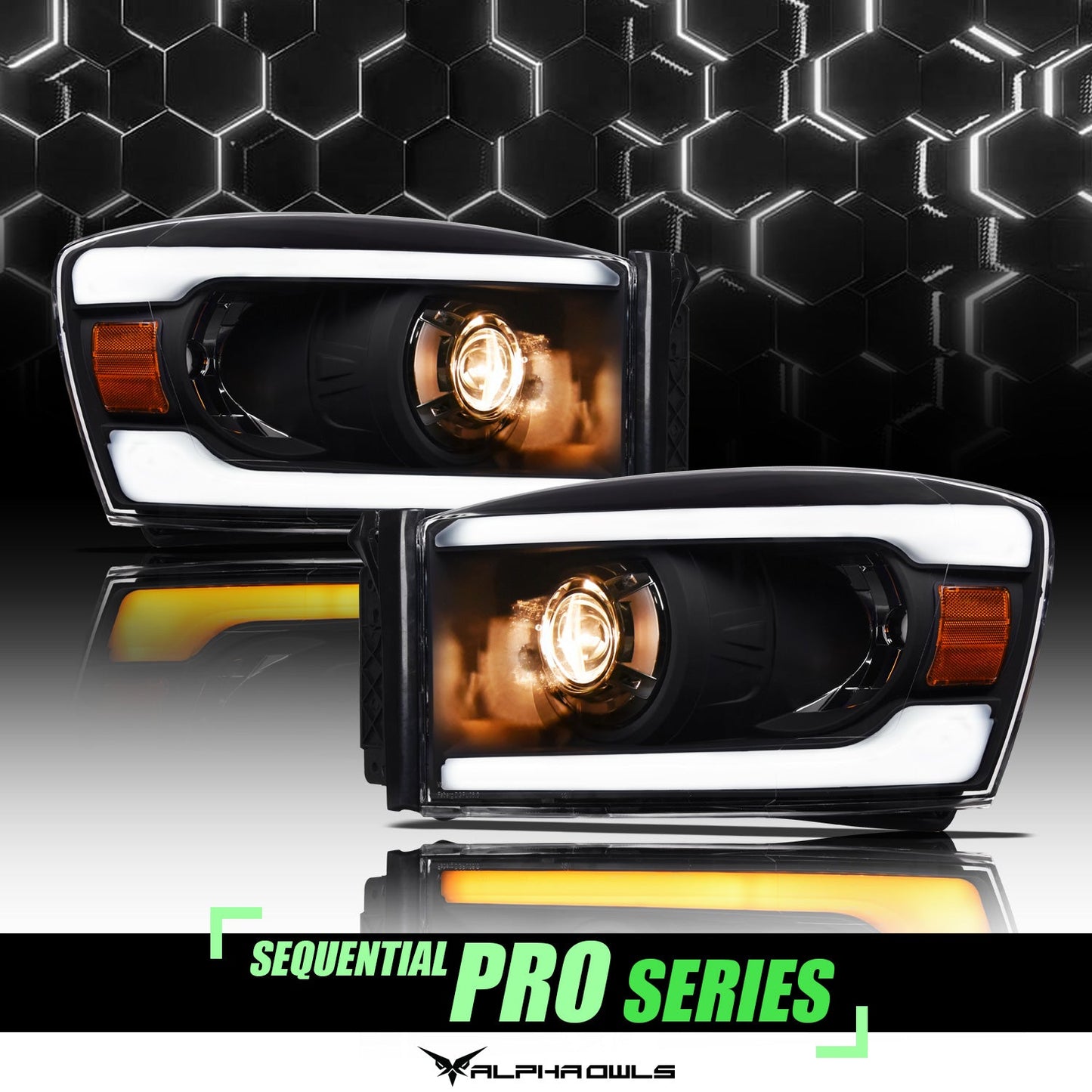 SQP Series Sequential Projector Headlights <BR> 06-09 Dodge Ram 1500 2500 3500