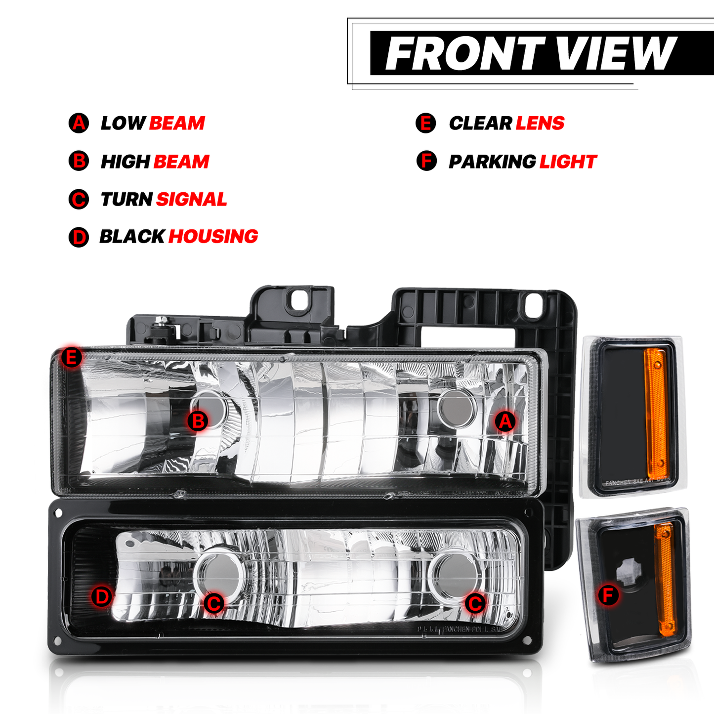 8pcs Headlights+Corner/ Bumper Light (Black)<br>88-93 Chevy C/K C10 Pickup, Suburban