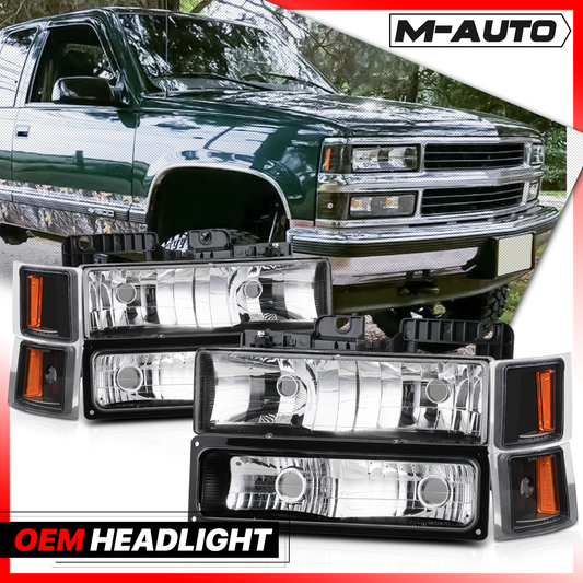 8pcs Headlights+Corner/ Bumper Light (Black)<br>94-00 Chevy C/K C10 Pickup, Suburban