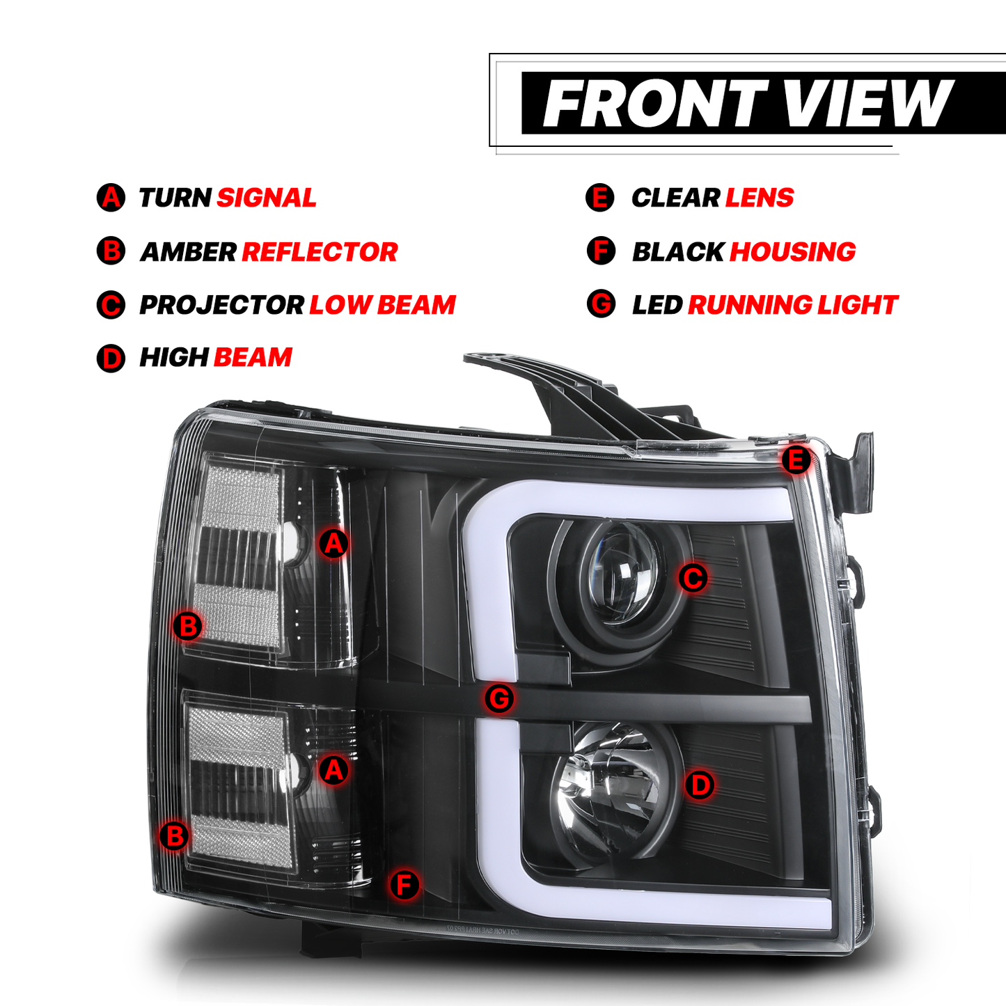 Projector Headlight w/LED DRL, LED Bulbs <br>07-14 Chevy Silverado