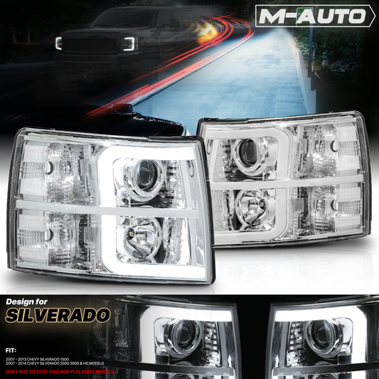 Projector Headlight w/LED DRL, LED Bulbs (Chrome)<br>07-14 Chevy Silverado