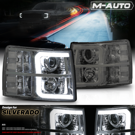 Projector Headlight w/LED DRL, LED Bulbs (Smoked)<br>07-14 Chevy Silverado