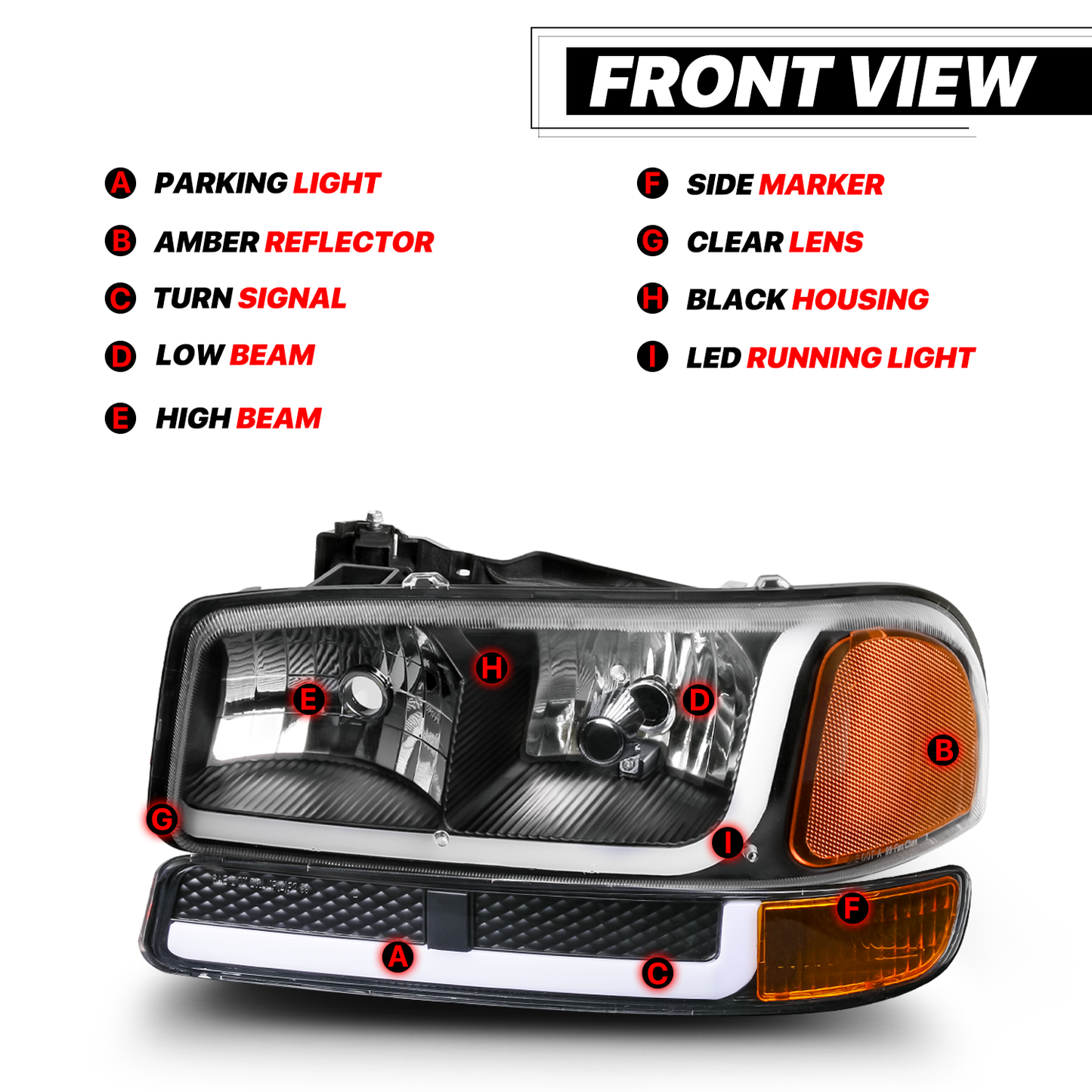 Switchback LED Strip Headlight (Black)<br>99-07 GMC Sierra, Yukon XL