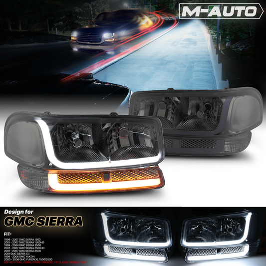 Switchback LED Strip Headlight (Smoked)<br>99-07 GMC Sierra, Yukon XL