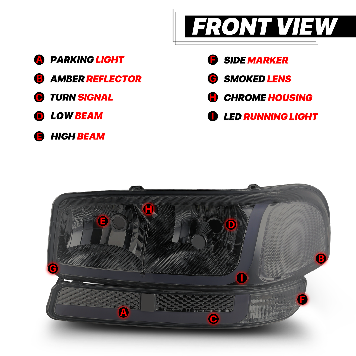 Switchback LED Strip Headlight (Smoked)<br>99-07 GMC Sierra, Yukon XL