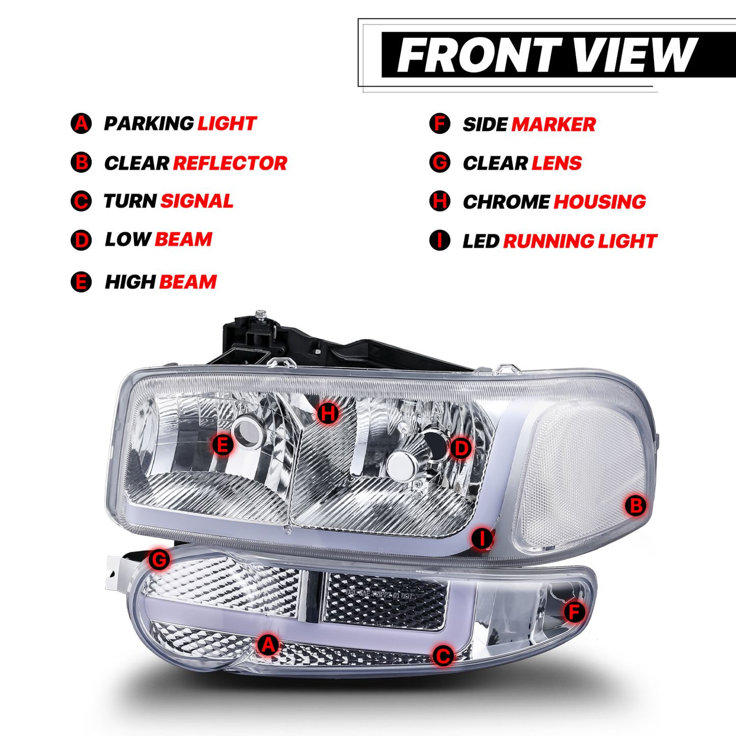 Switchback LED Strip Headlight (Chrome)<br>01-07 GMC Sierra, Yukon XL Denali