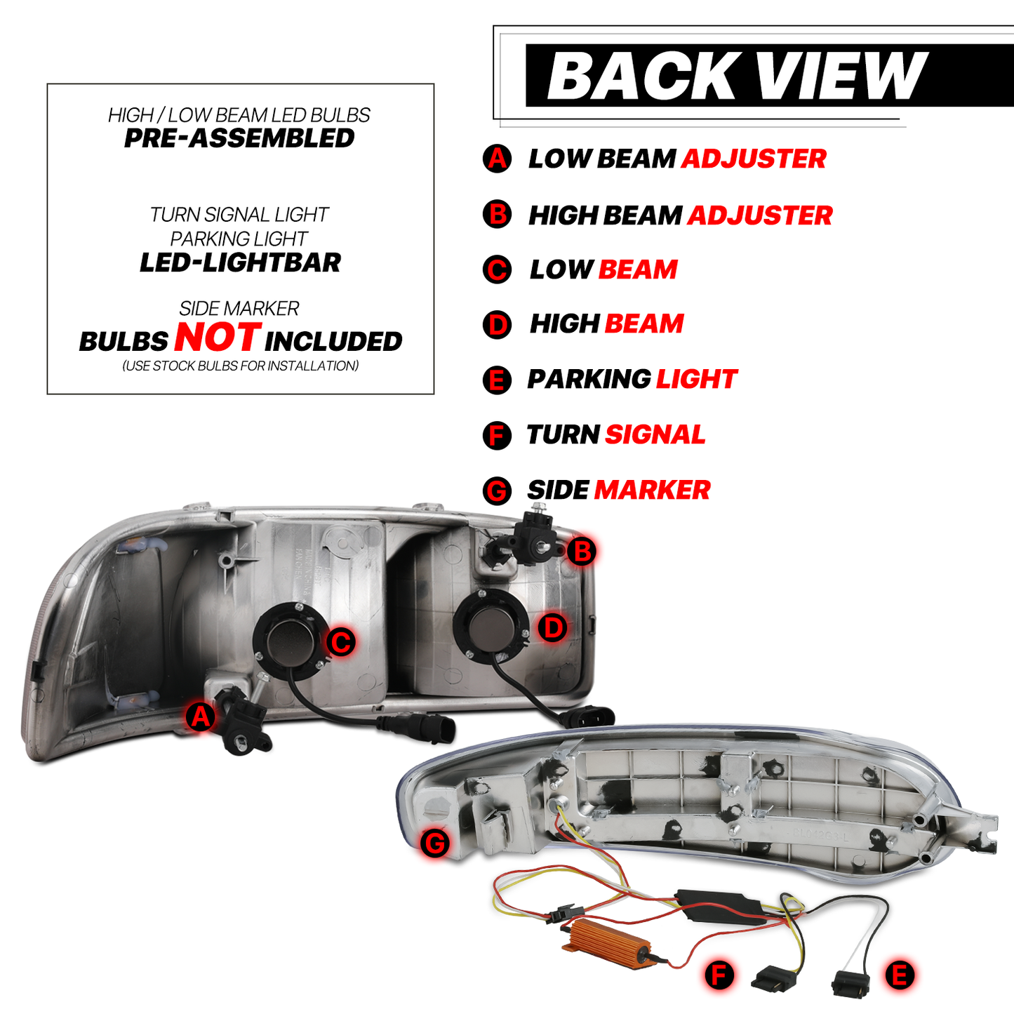 Switchback LED Strip Headlight w/LED Bulbs (Chrome)<br>01-07 GMC Sierra, Yukon XL Denali