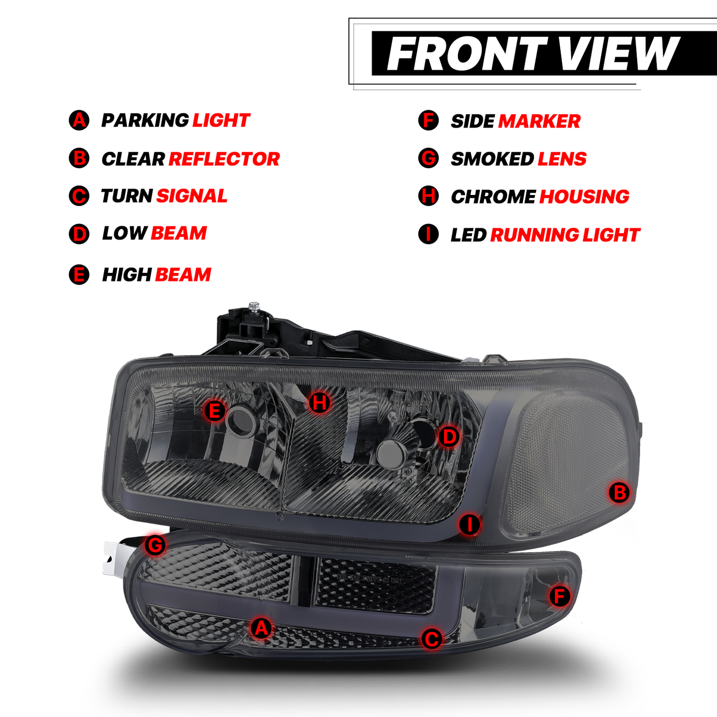 Switchback LED Strip Headlight (Smoked)<br>01-07 GMC Sierra, Yukon XL Denali