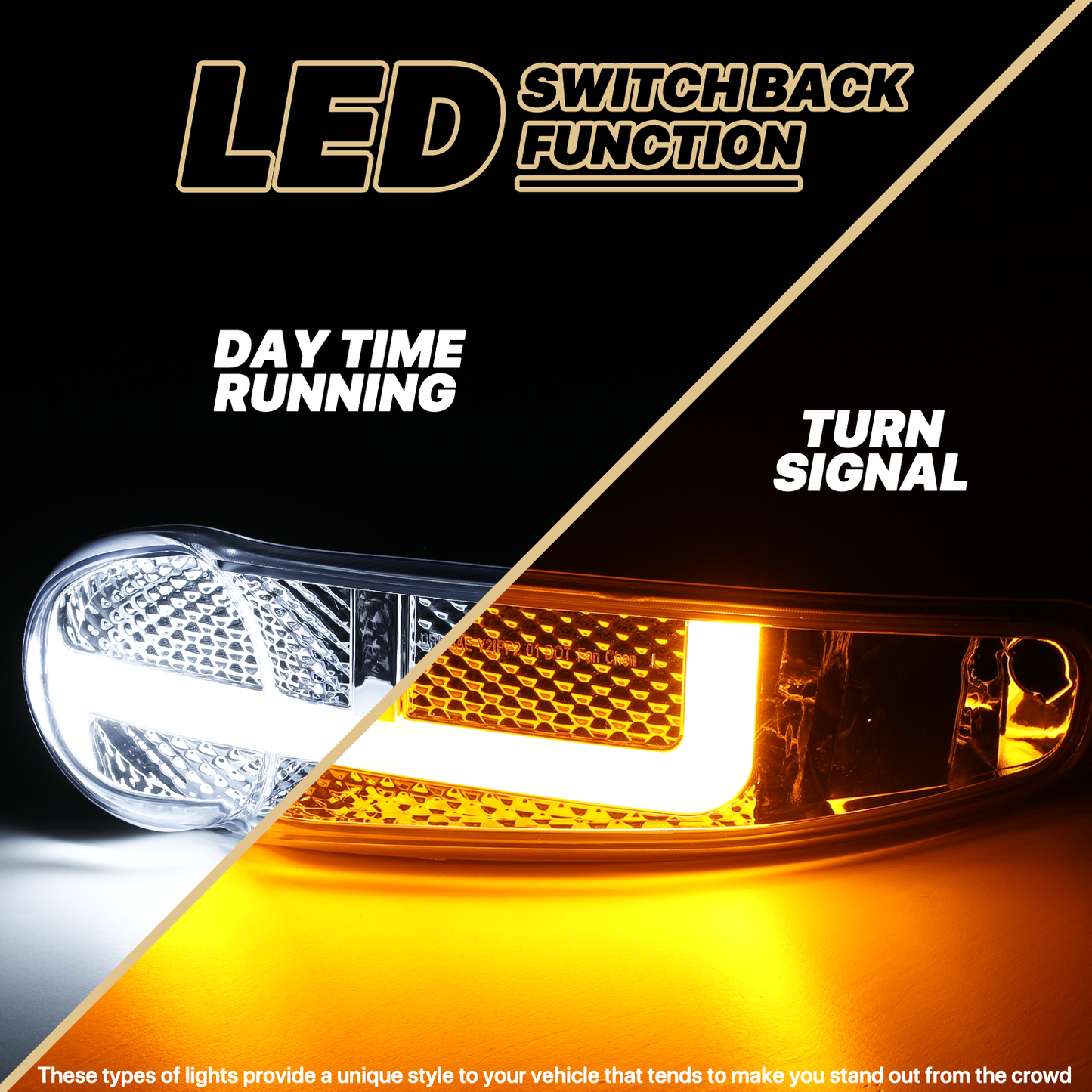 Switchback LED Strip Headlight (Smoked)<br>01-07 GMC Sierra, Yukon XL Denali