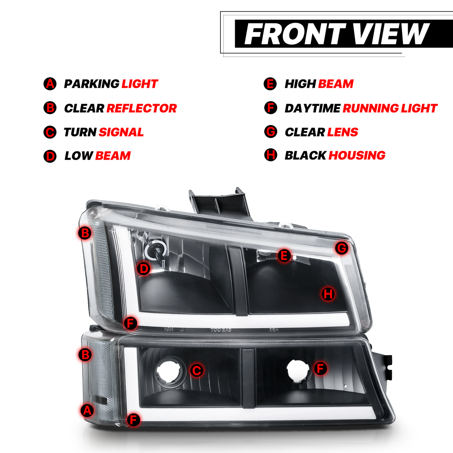 LED DRL Headlight+Bumper Light w/LED Bulbs <br>03-06 Chevy Silverado, Avalanche