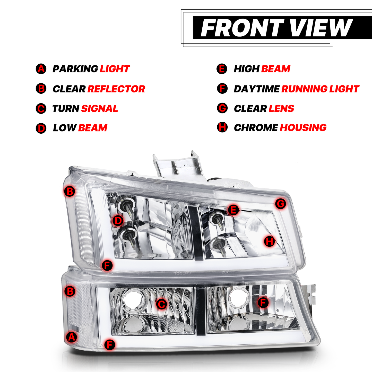 LED DRL Headlight+Bumper Light w/LED Bulbs (Chrome)<br>03-06 Chevy Silverado, Avalanche