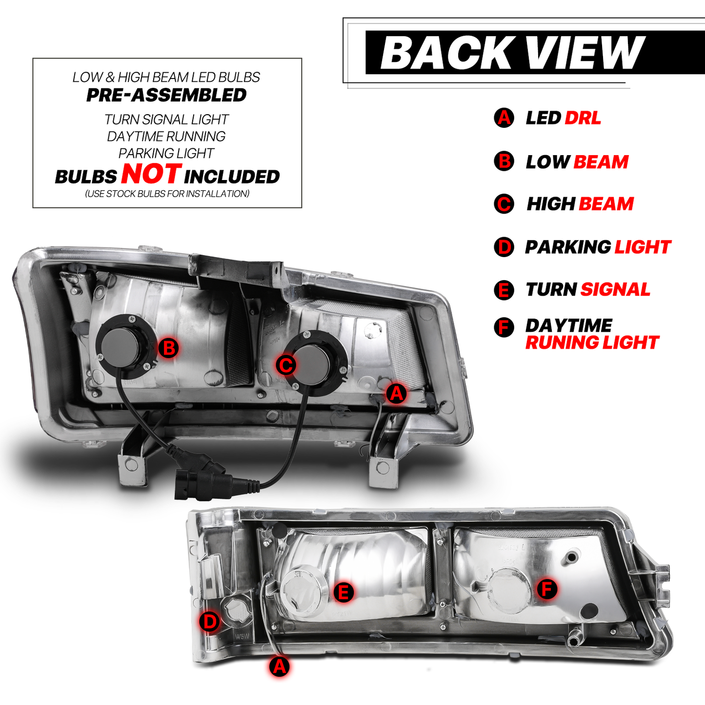 LED DRL Headlight+Bumper Light w/LED Bulbs (Chrome)<br>03-06 Chevy Silverado, Avalanche