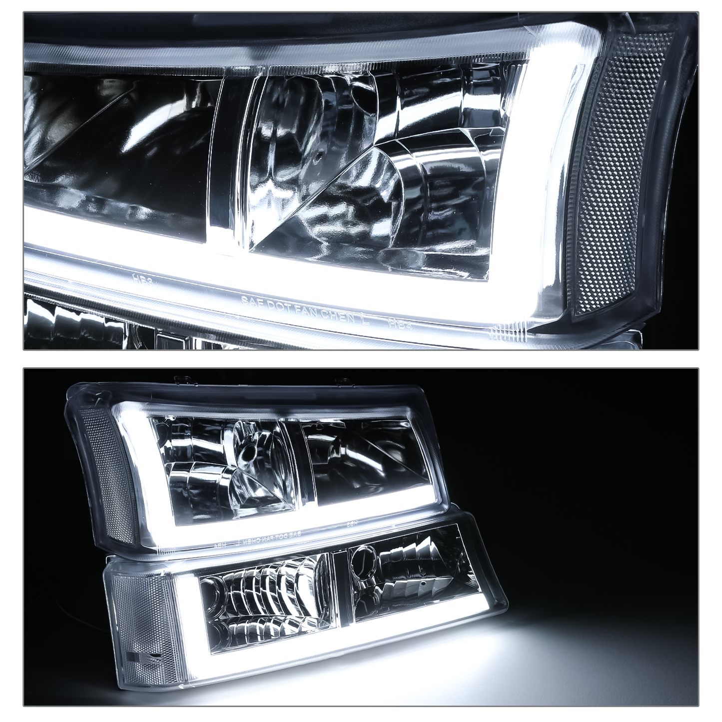 LED DRL Headlight+Bumper Light w/LED Bulbs (Chrome)<br>03-06 Chevy Silverado, Avalanche