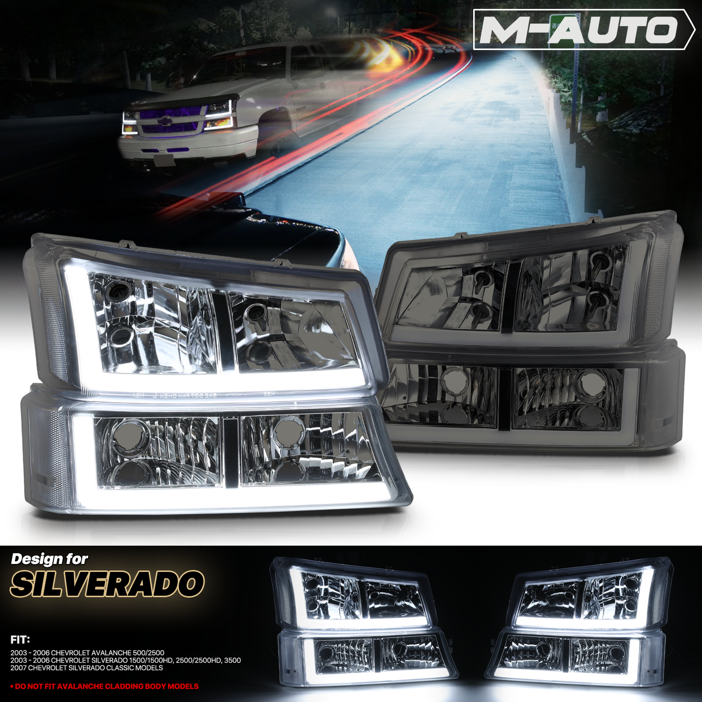 LED DRL Headlight+Bumper Light w/LED Bulbs (Smoked)<br>03-06 Chevy Silverado, Avalanche