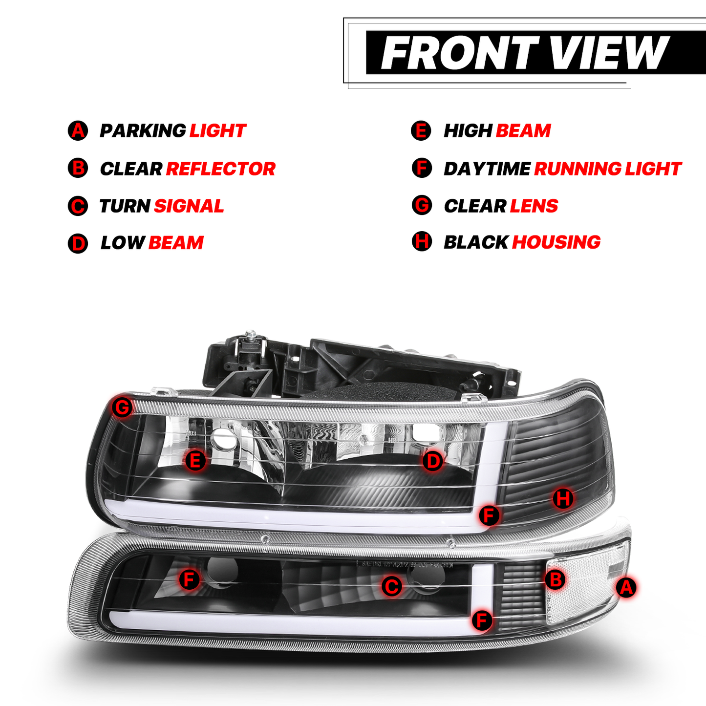 LED DRL Headlight+Bumper Light <br>99-02 Chevy Silverado, 00-06 Suburban, Tahoe