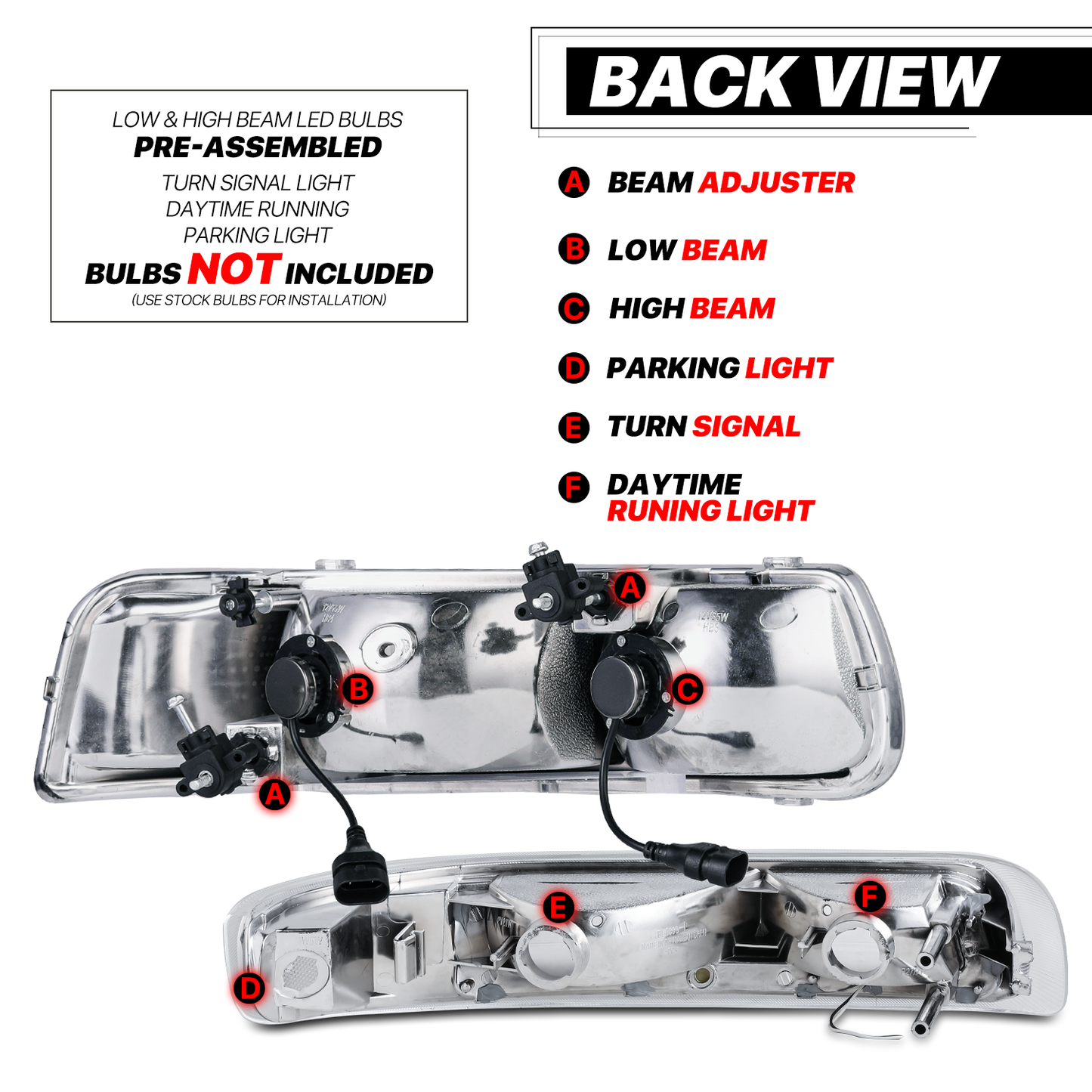 LED DRL Headlight+Bumper Light w/LED Bulbs (Chrome)<br>99-02 Chevy Silverado, 00-06 Suburban, Tahoe