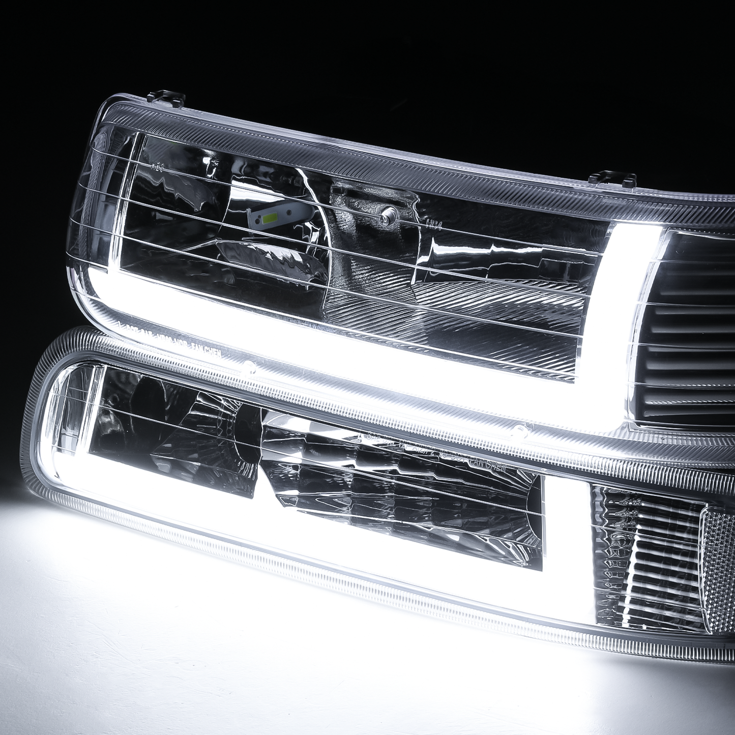 LED DRL Headlight+Bumper Light w/LED Bulbs (Chrome)<br>99-02 Chevy Silverado, 00-06 Suburban, Tahoe