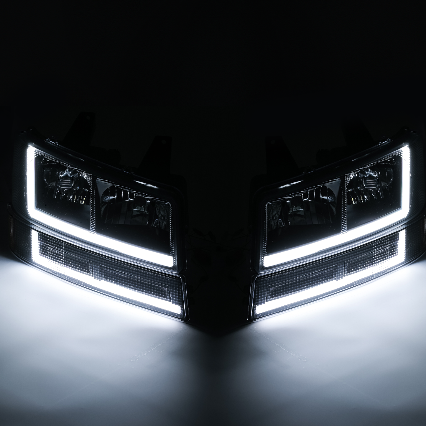 LED Light Bar DRL Headlights w/Bumper(Black) <br>03-14 Express, Savana 1500, 03-23 2500, 3500