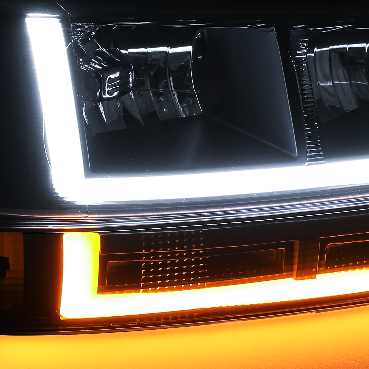 LED Light Bar DRL Headlights w/Bumper(Black) <br>03-14 Express, Savana 1500, 03-23 2500, 3500