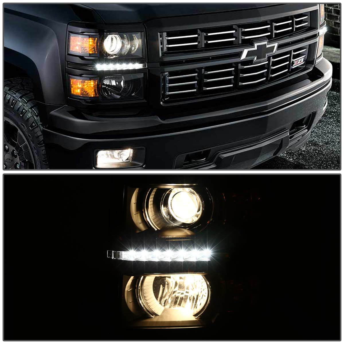 LED DRL Projector Bumper Lamp+Head Lights <br>14-15 Chevy Silverado 1500, 2500, 3500