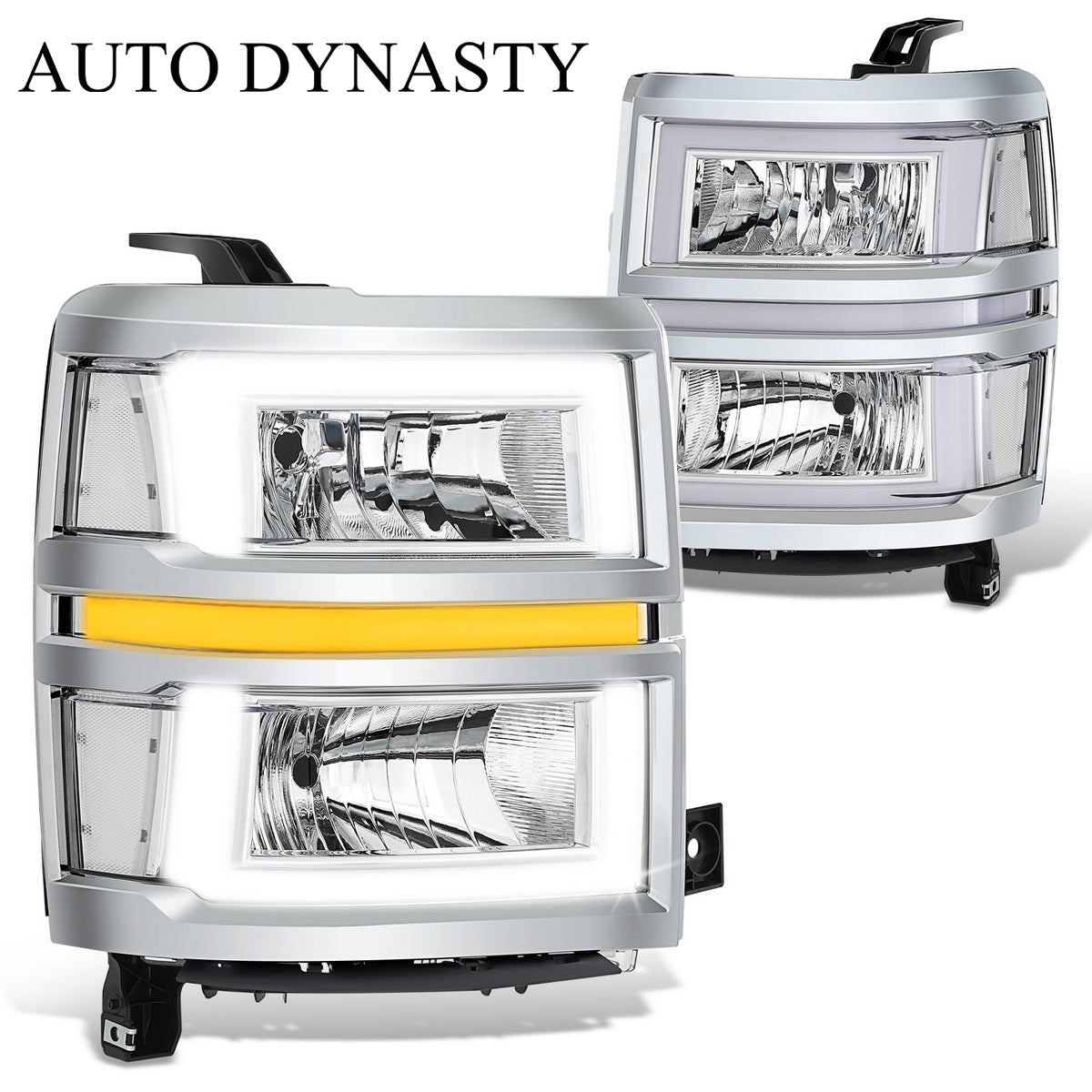 Box-Style LED DRL Sequential Headlights+Bumper Lamp <br>14-15 Chevy Silverado 1500